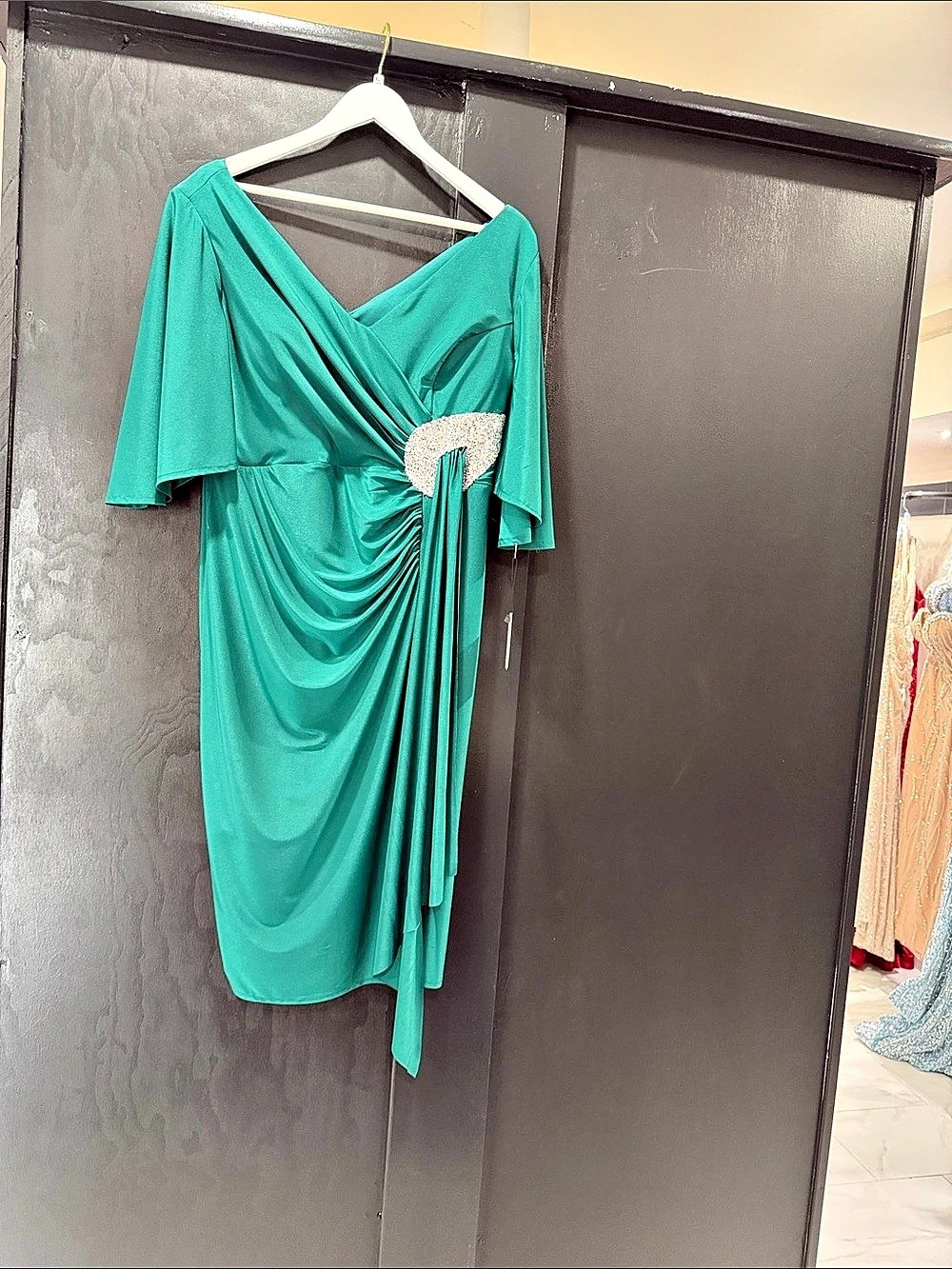 Draped Embellished Midi Dress in Green NWT